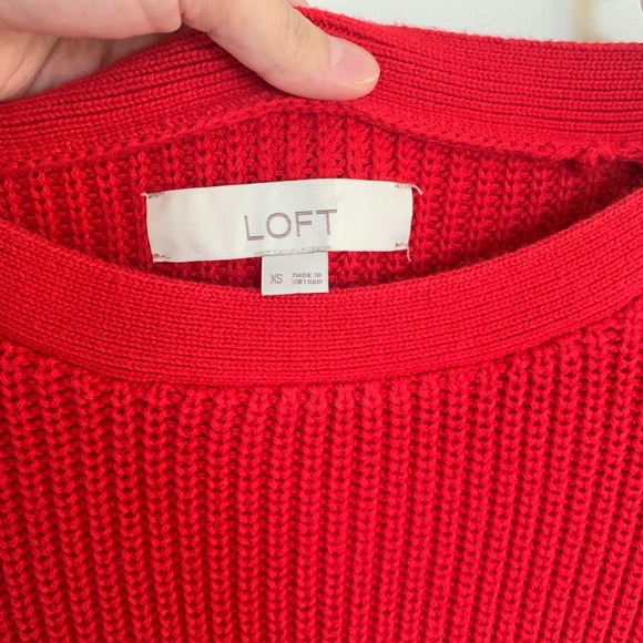 Loft Red 100% Cotton Knit Sweater with Side Ties Scoop neck  XS Minimalist BNC1 - Picture 5 of 6
